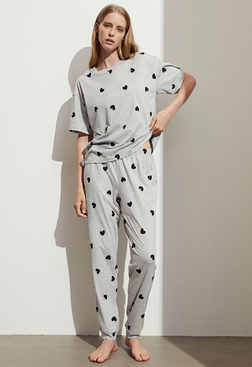 H&M - Jersey pyjamas - grey hearts