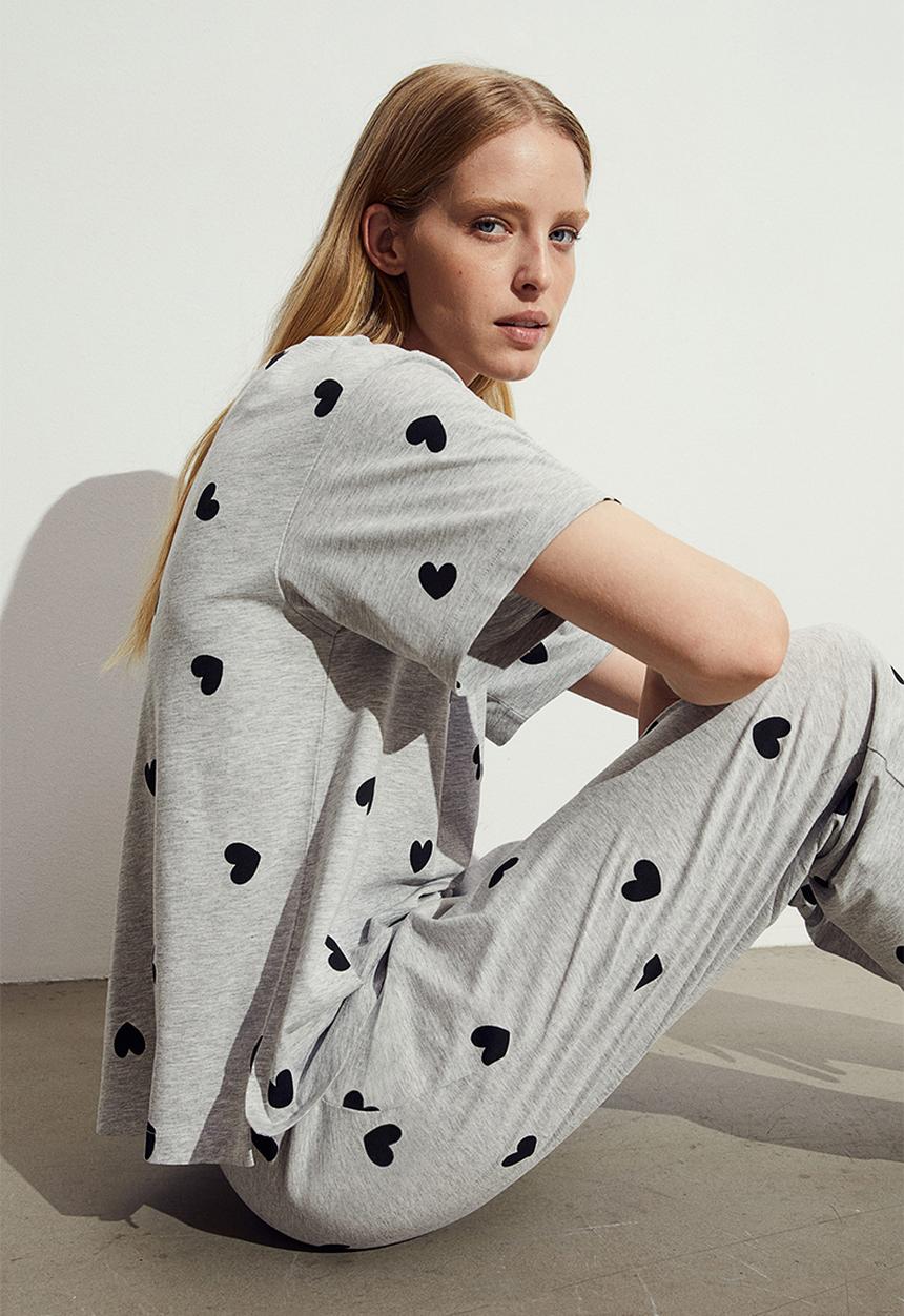 H&M - Jersey pyjamas - grey hearts