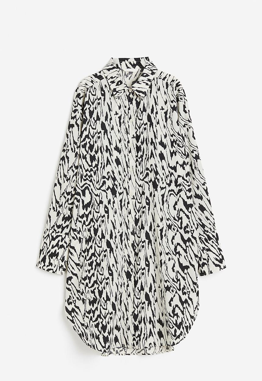 H&M - Lyocell-blend shirt dress - white patterned 
