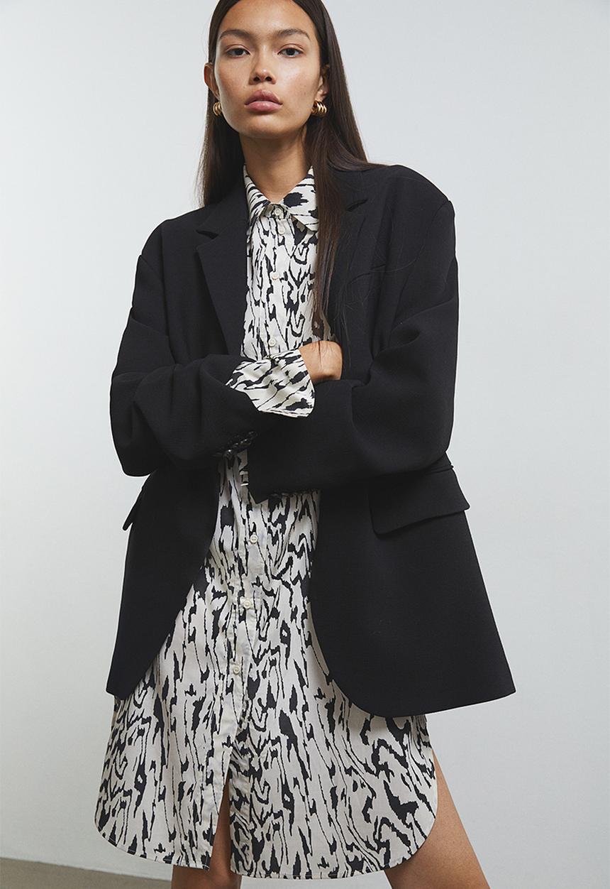 H&M - Lyocell-blend shirt dress - white patterned 