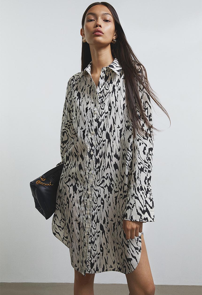 H&M - Lyocell-blend shirt dress - white patterned 