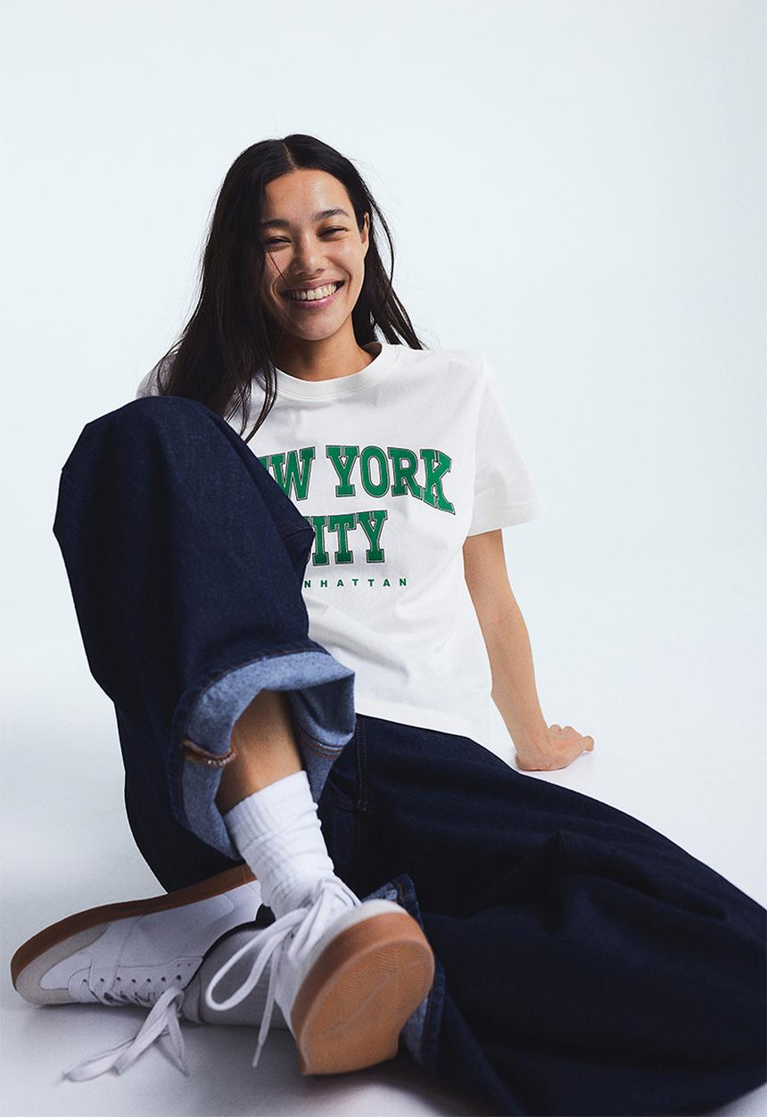 H&M - Printed T-shirt - white new york