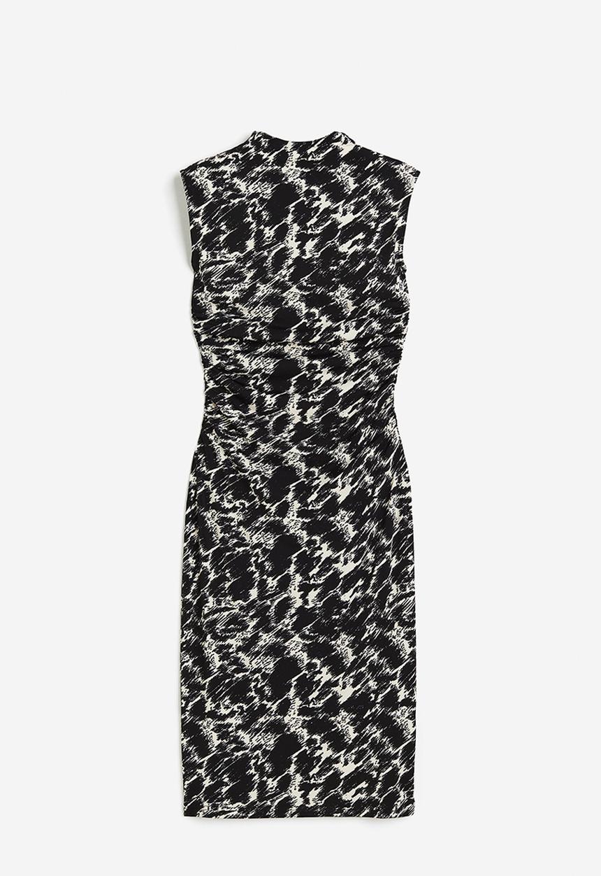 H&M - Gathered bodycon dress - Black Patterned