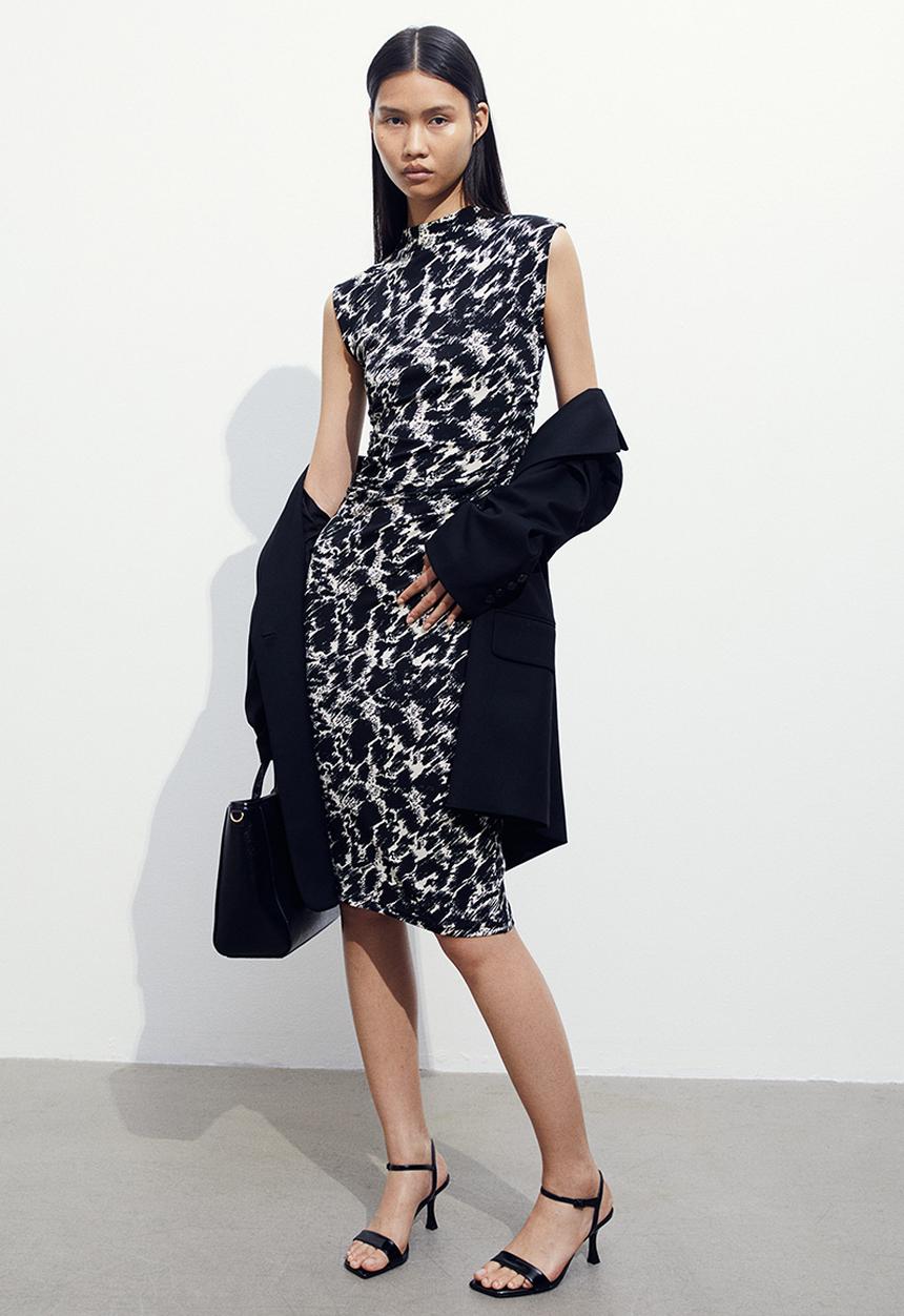 H&M - Gathered bodycon dress - Black Patterned