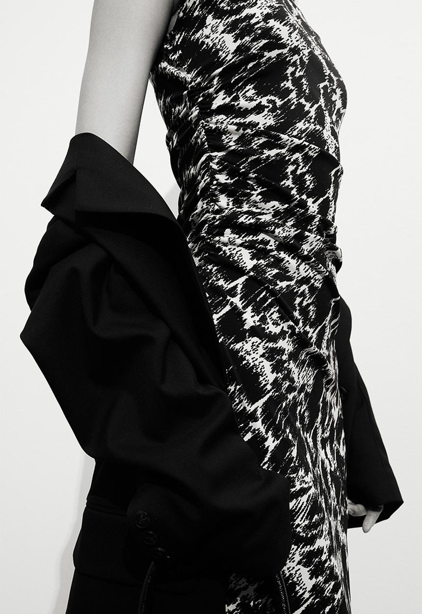 H&M - Gathered bodycon dress - Black Patterned