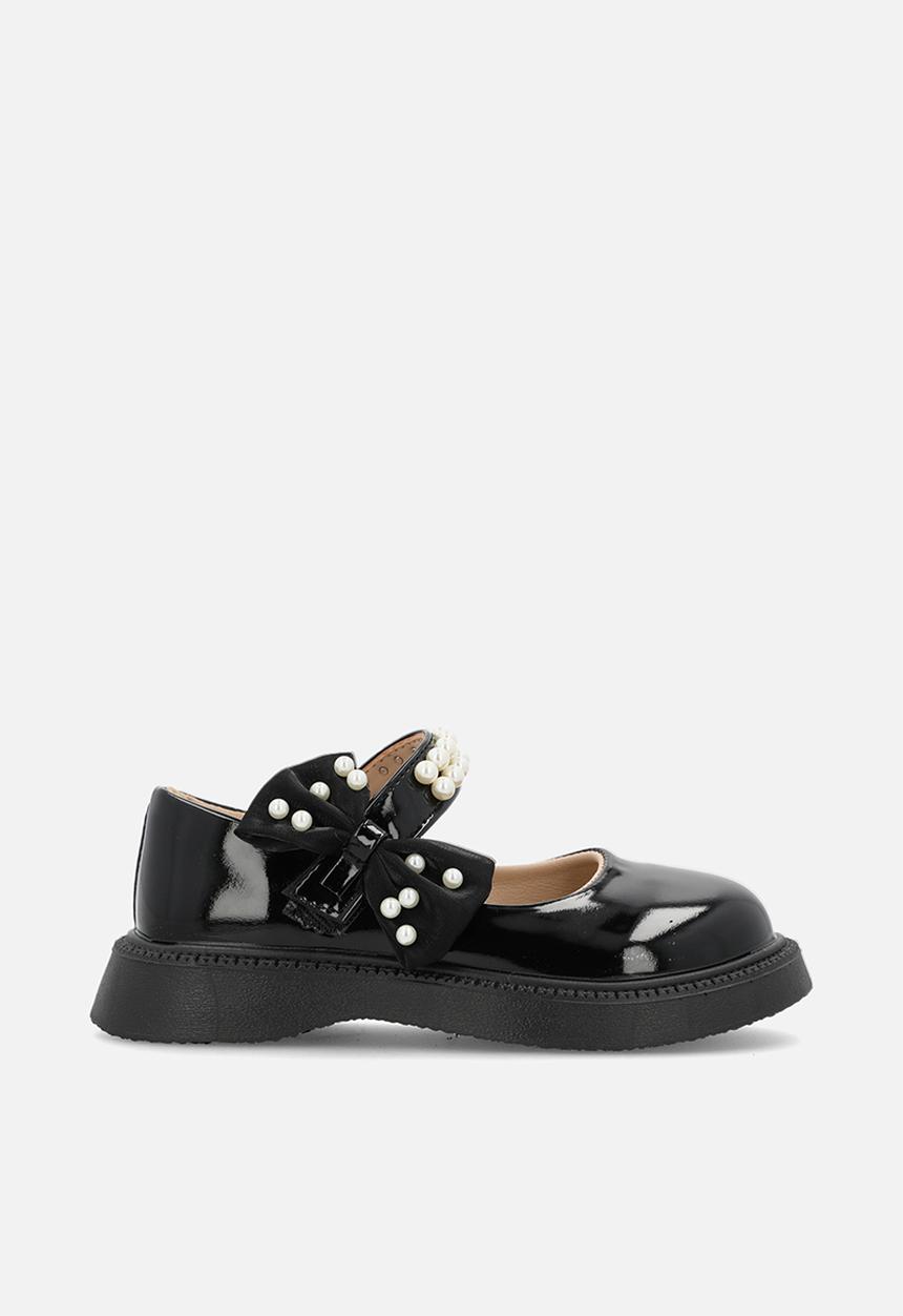 Pop Candy - Pearl bow décor Mary janes - black