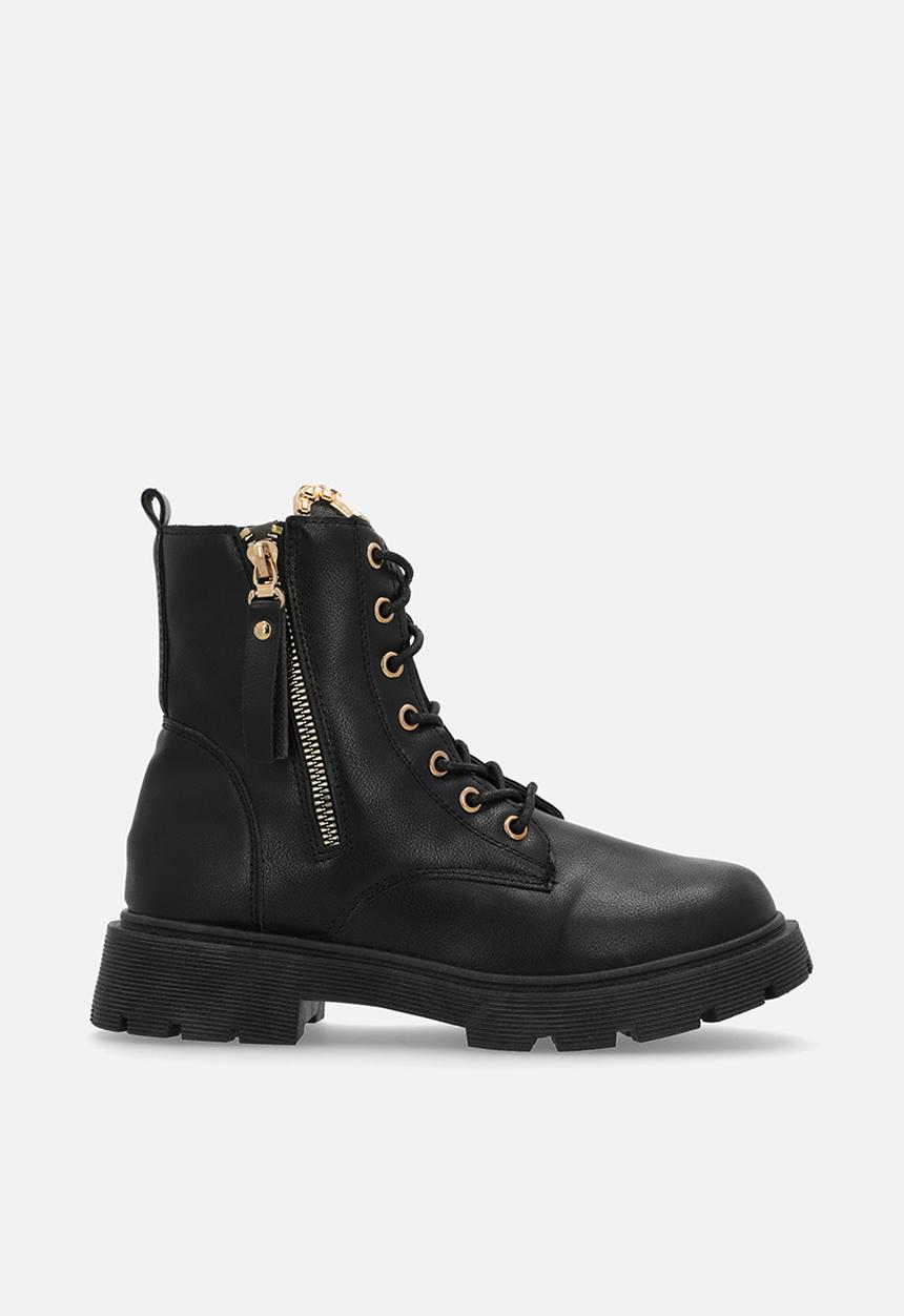 Pop Candy - Lace up combat  Boots -black