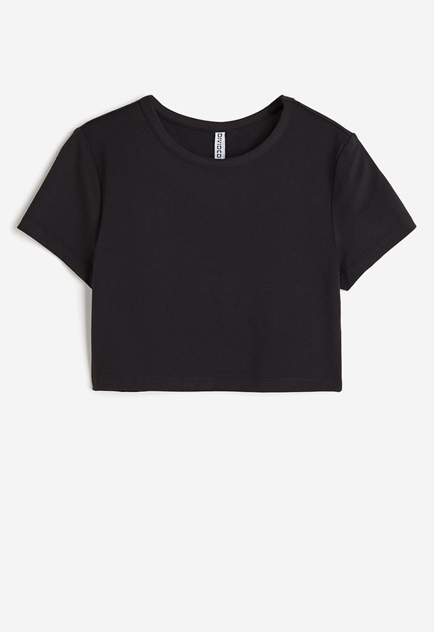 H&M - Cropped jersey top - black