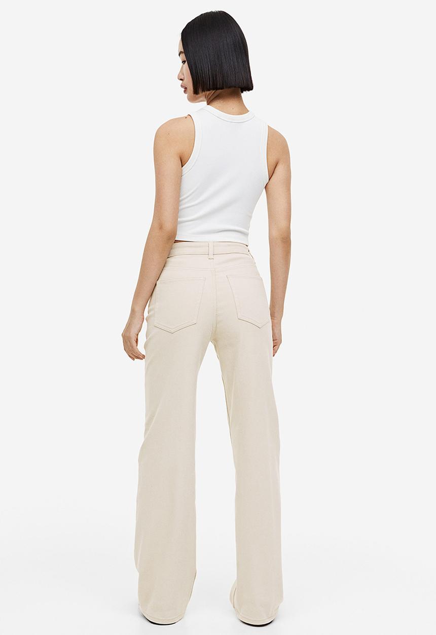 H&M - Wide twill trousers - light beige