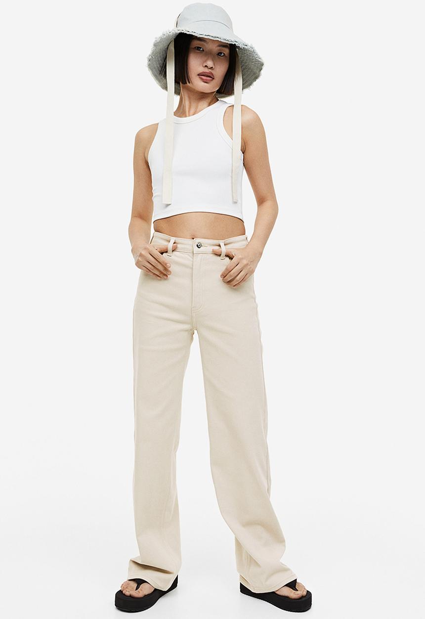 H&M - Wide twill trousers - light beige
