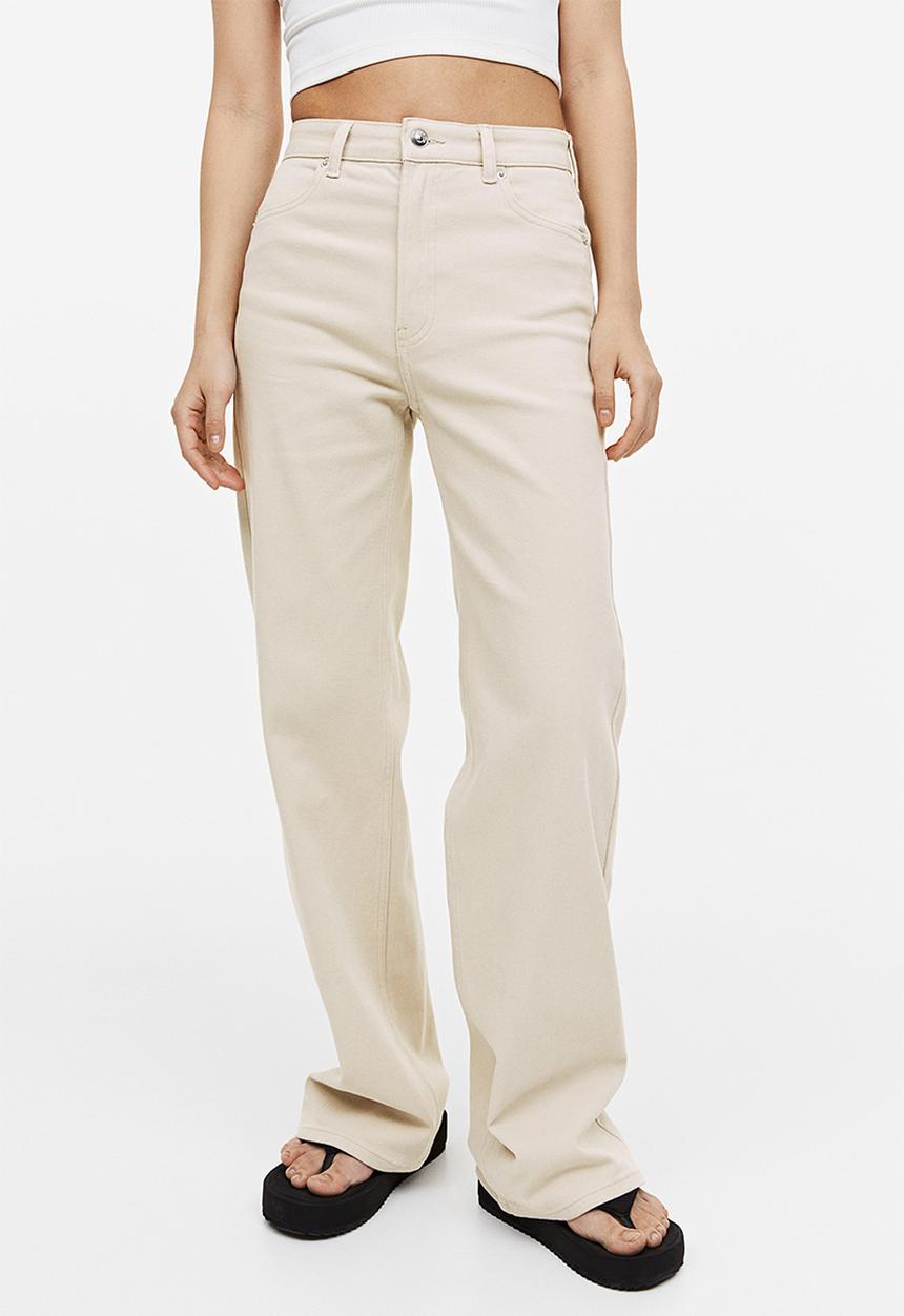 H&M - Wide twill trousers - light beige