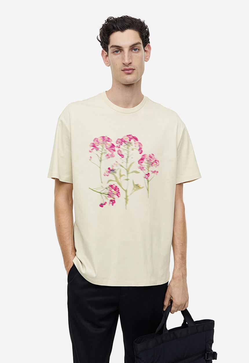 H&M - Relaxed fit printed T-shirt - Beige Flowers