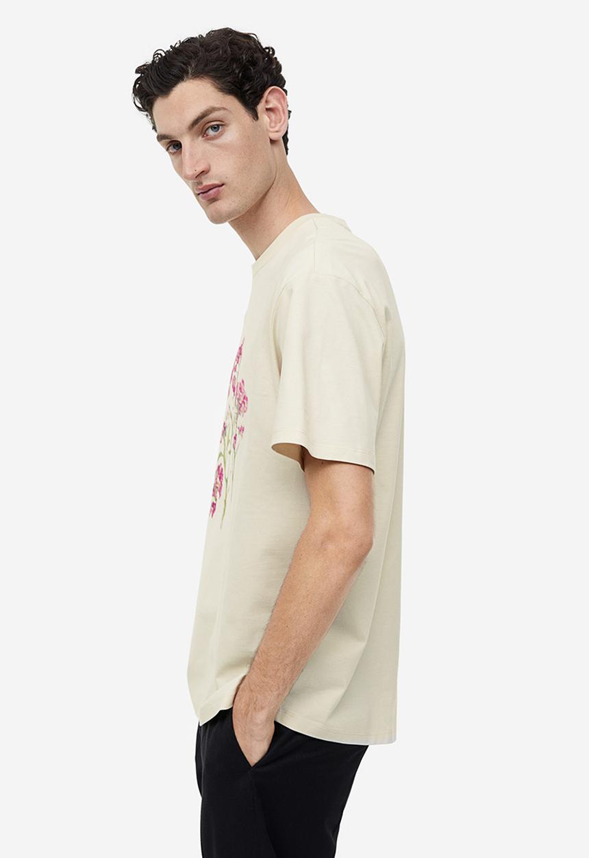 H&M - Relaxed fit printed T-shirt - Beige Flowers