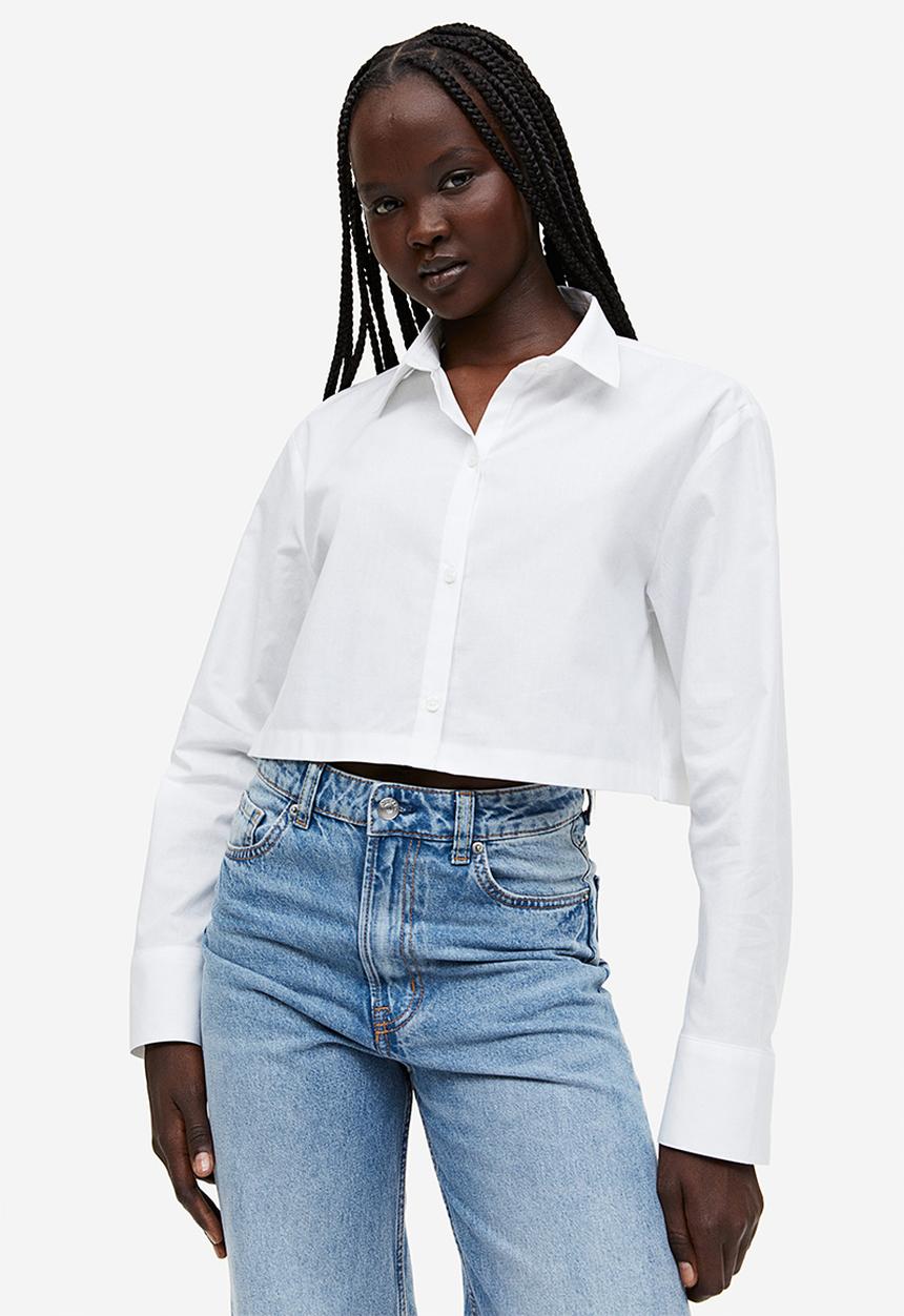 H&M - Cropped cotton shirt - white