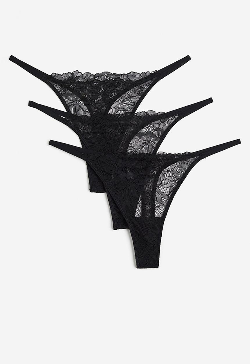 H&M - 3-Pack lace thong briefs - black