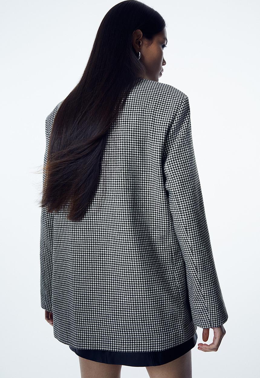 H&M - Oversized twill blazer - black dogtooth patterned
