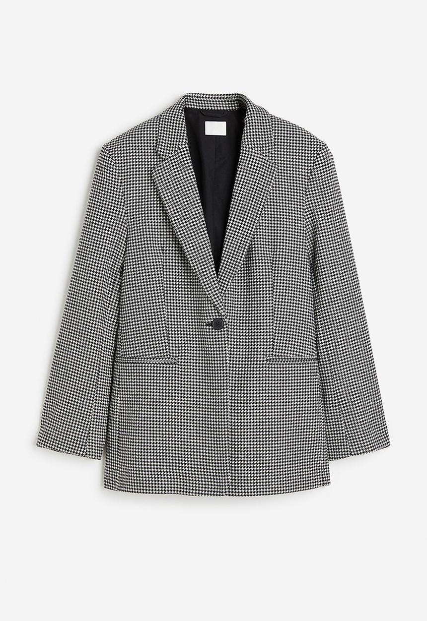 H&M - Oversized twill blazer - black dogtooth patterned