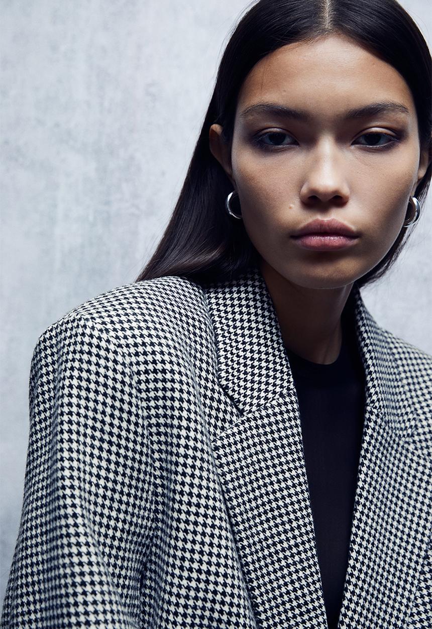 H&M - Oversized twill blazer - black dogtooth patterned