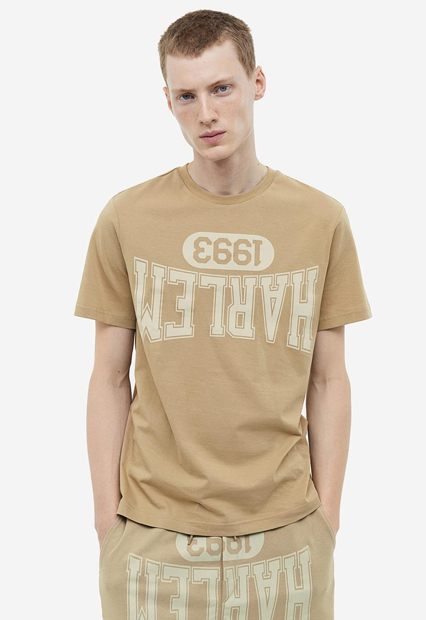 H&M - Regular fit printed T-shirt - Beige Harlem