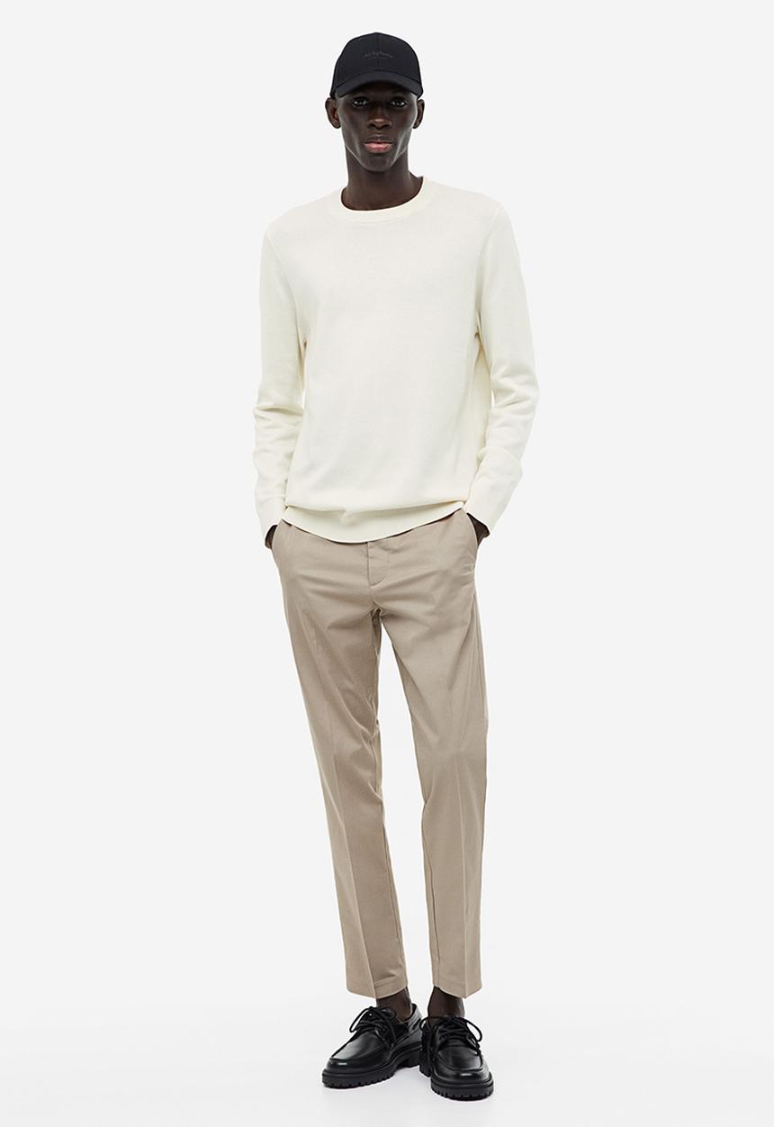 H&M - Slim fit fine-knit cotton jumper - cream 