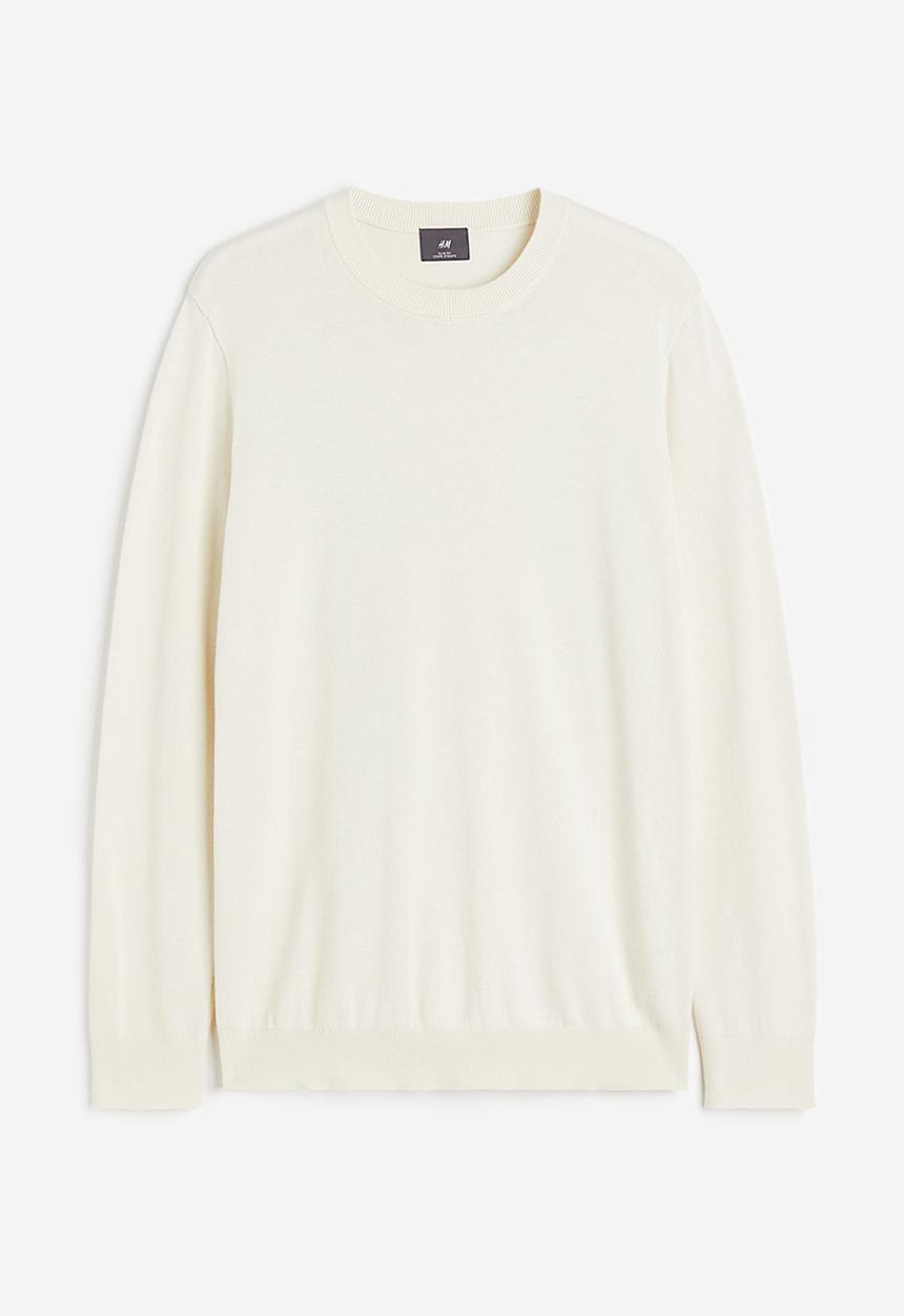 H&M - Slim fit fine-knit cotton jumper - cream 