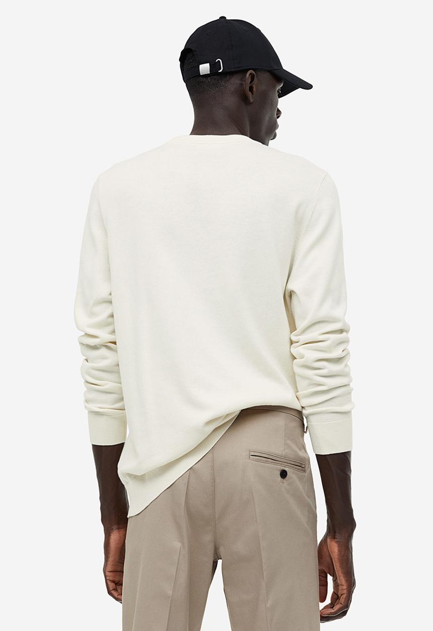 H&M - Slim fit fine-knit cotton jumper - cream 