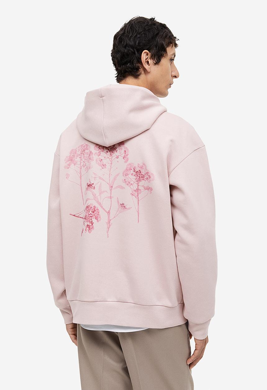 H&M - Loose fit printed hoodie - light pink 