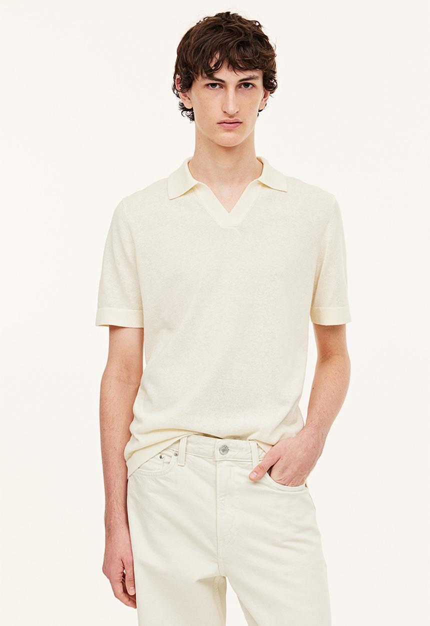 H&M - Regular fit linen-blend polo shirt - cream