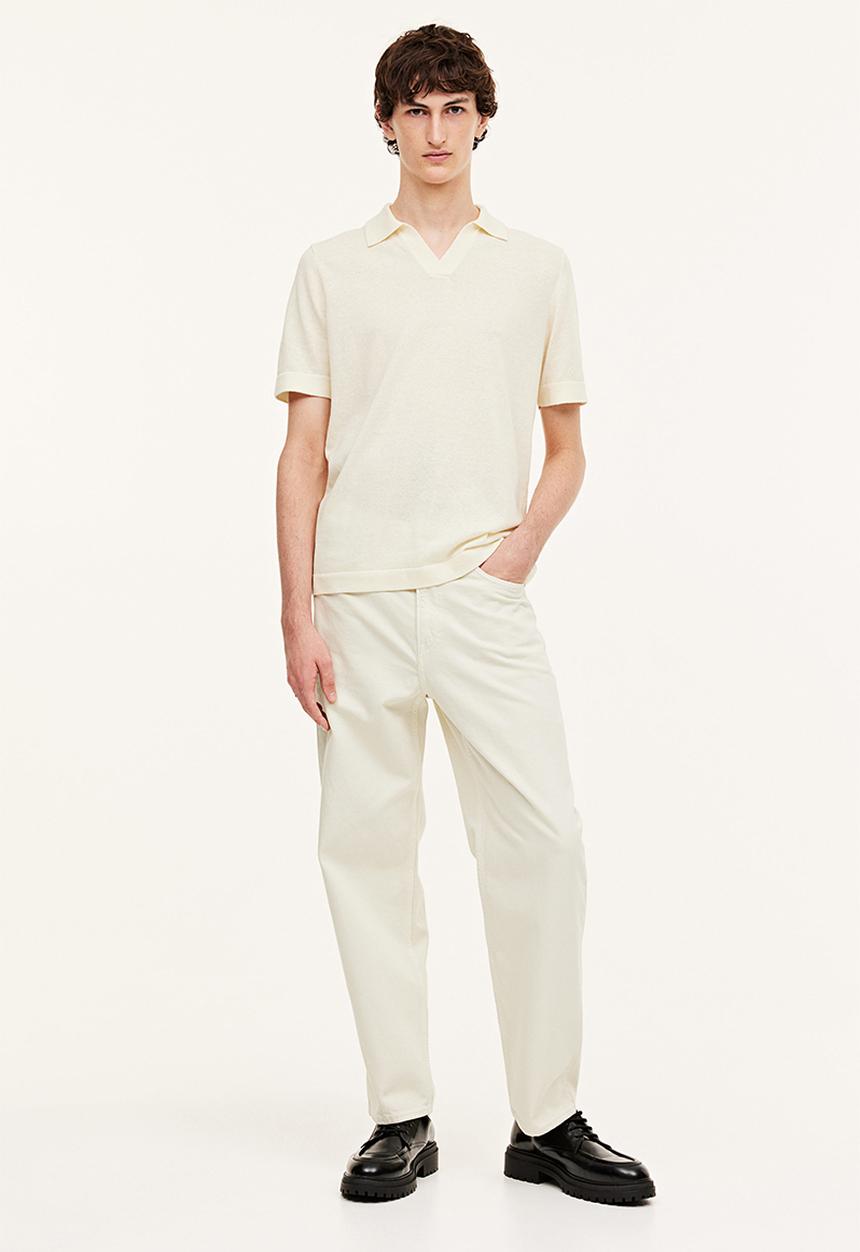 H&M - Regular fit linen-blend polo shirt - cream