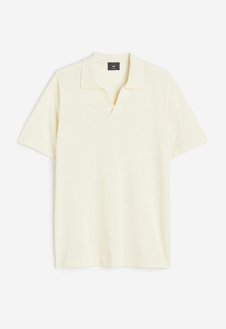 H&M - Regular fit linen-blend polo shirt - cream