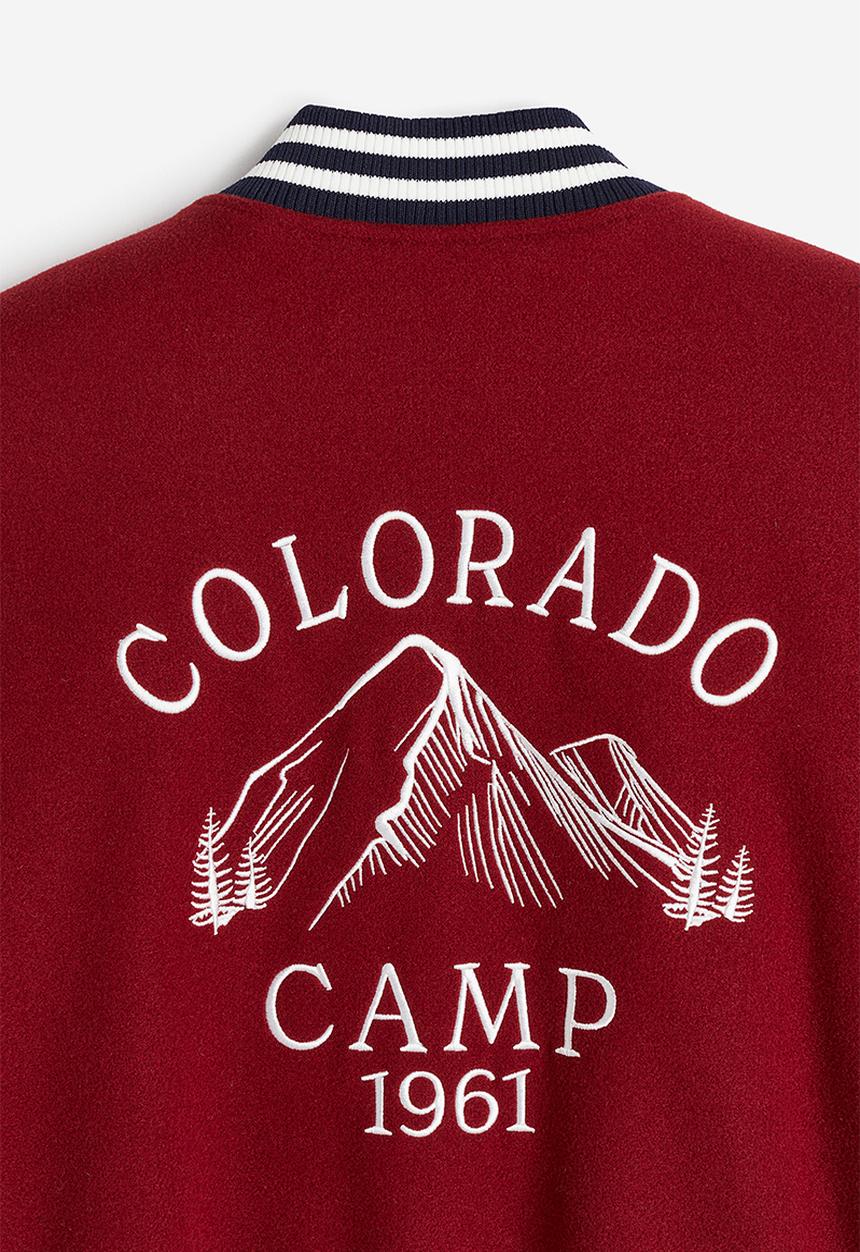 H&M - Motif-detail bomber jacket - dark red & colorado