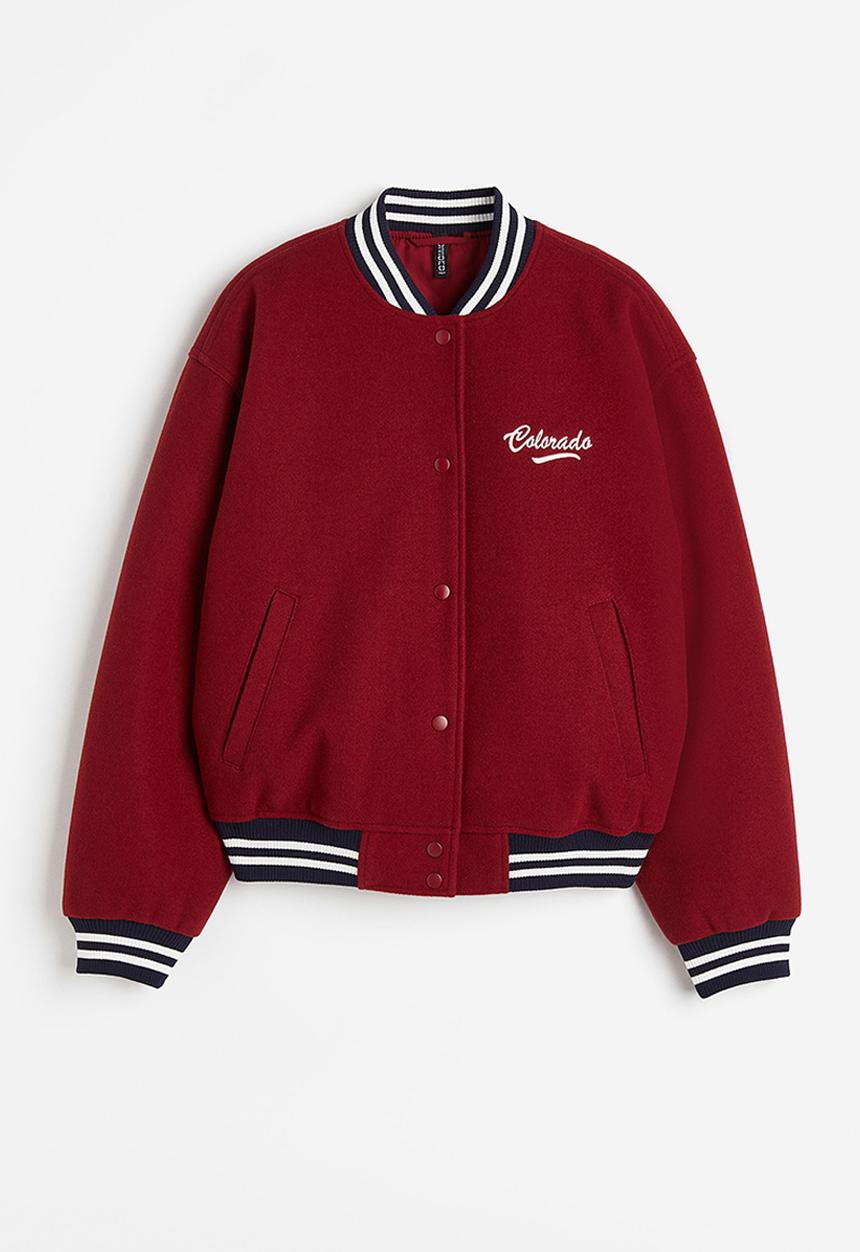 H&M - Motif-detail bomber jacket - dark red & colorado