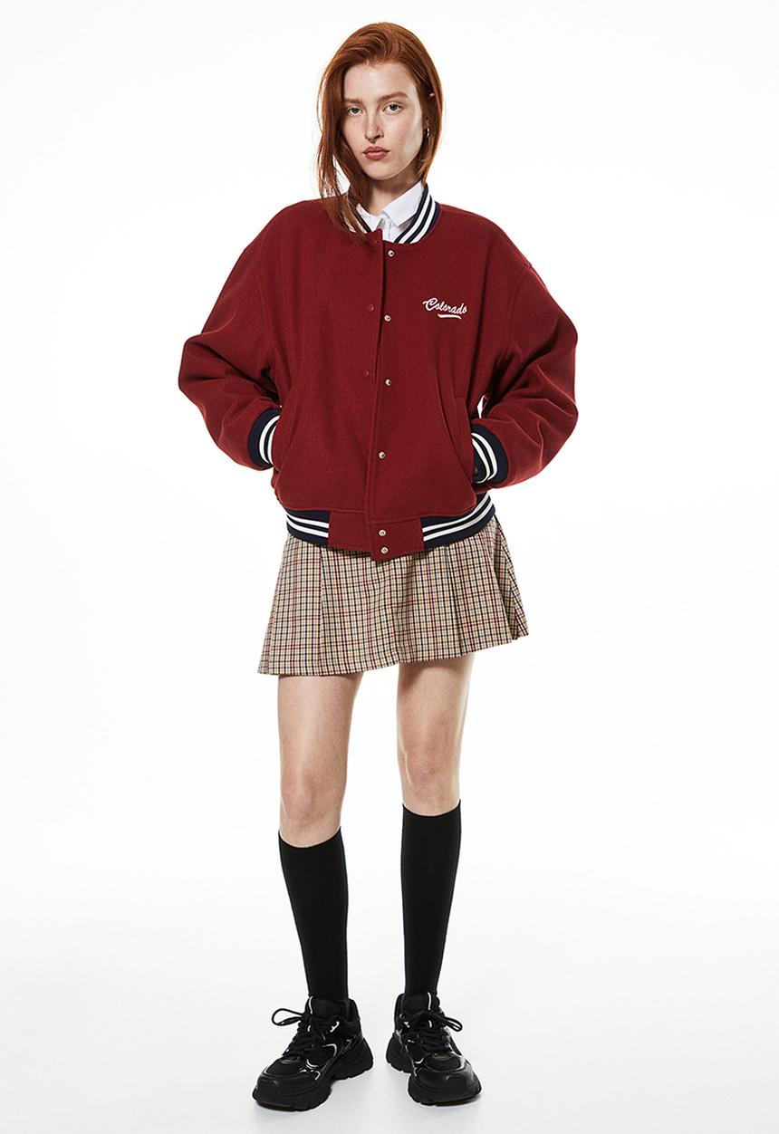 H&M - Motif-detail bomber jacket - dark red & colorado