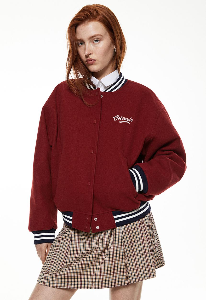 H&M - Motif-detail bomber jacket - dark red & colorado