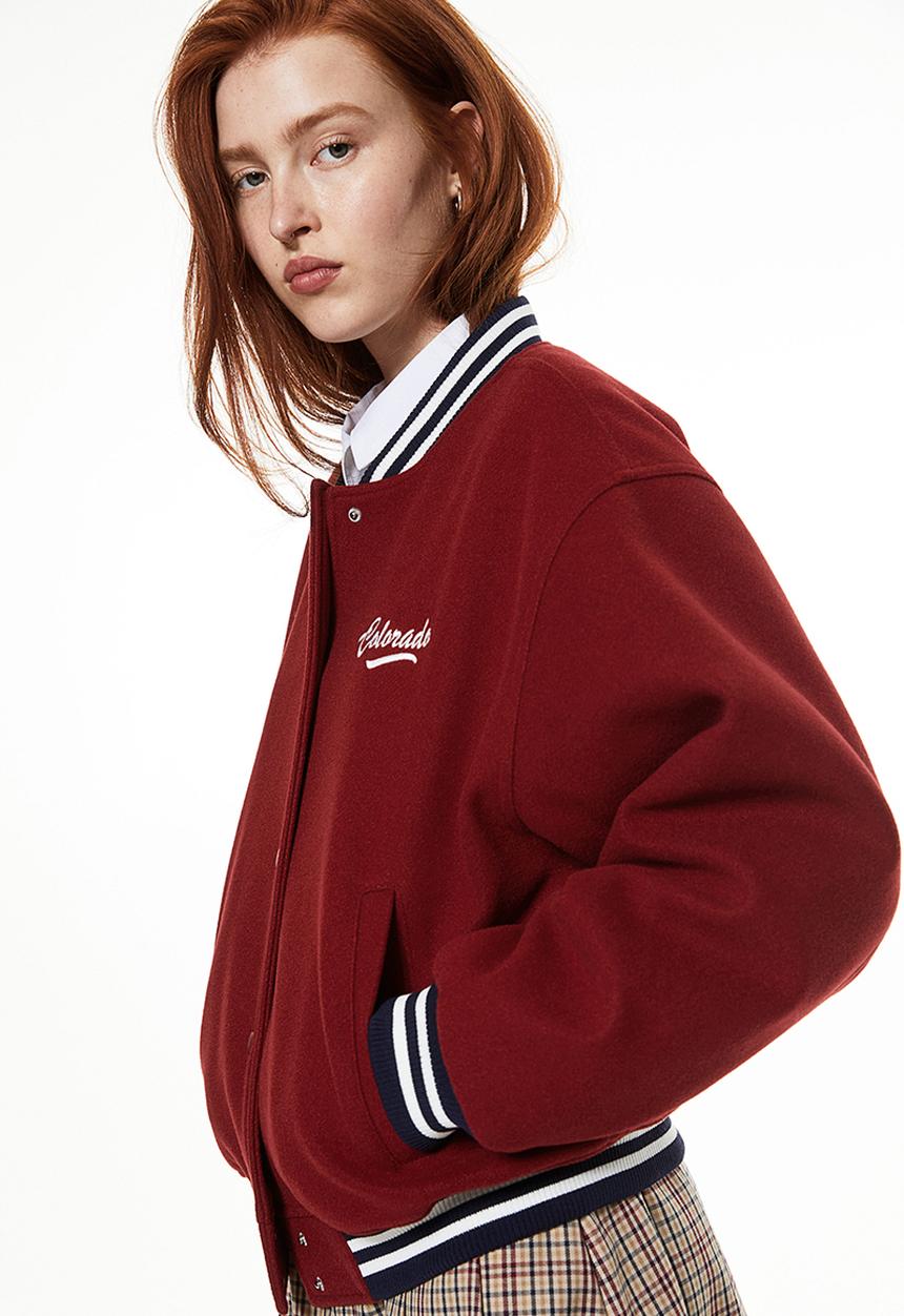 H&M - Motif-detail bomber jacket - dark red & colorado
