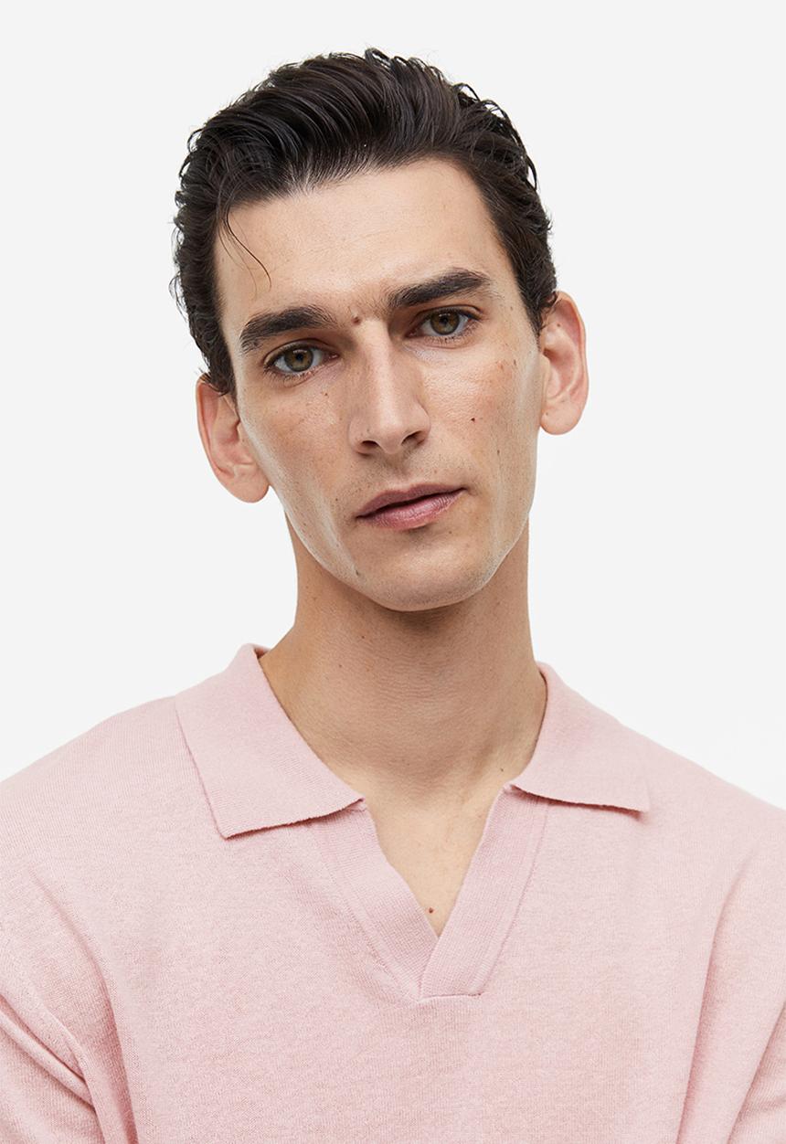 H&M - Regular fit linen-blend polo shirt - pink
