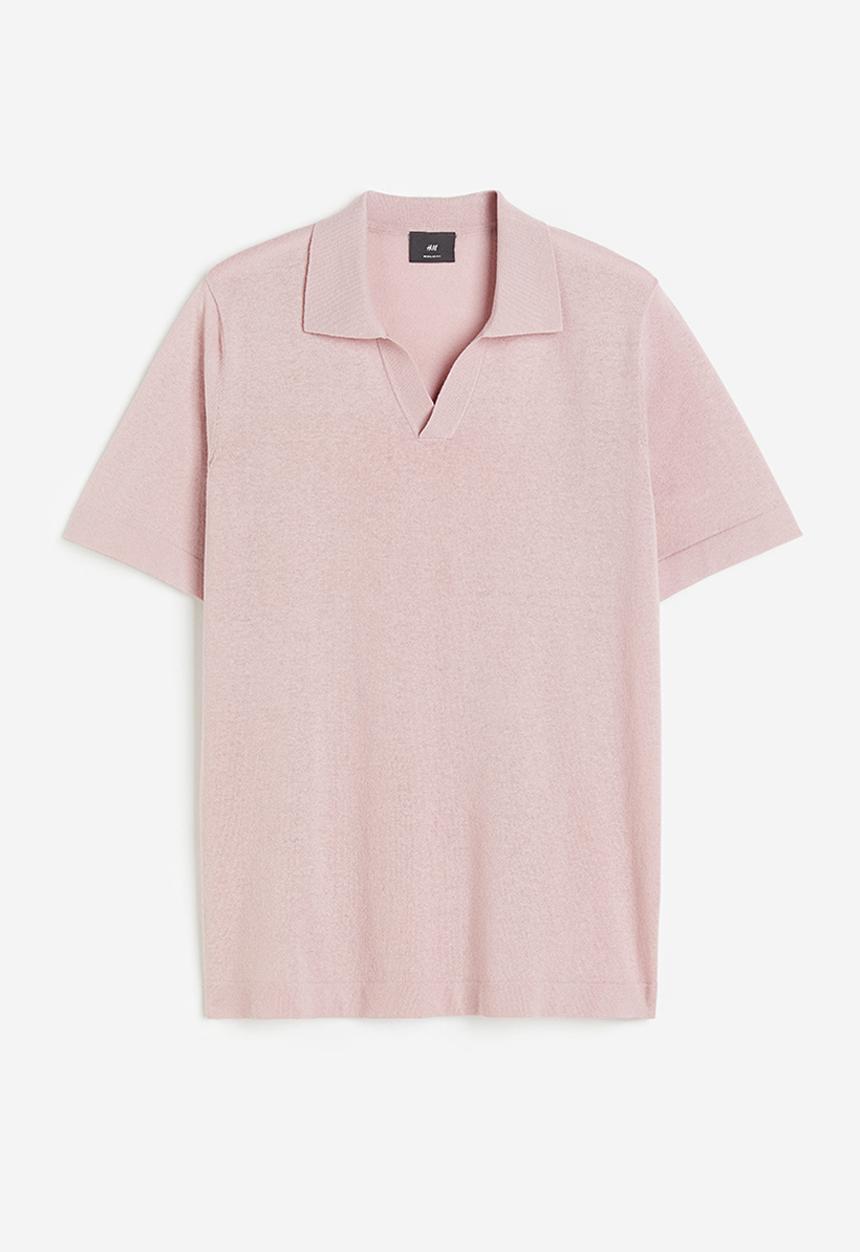 H&M - Regular fit linen-blend polo shirt - pink