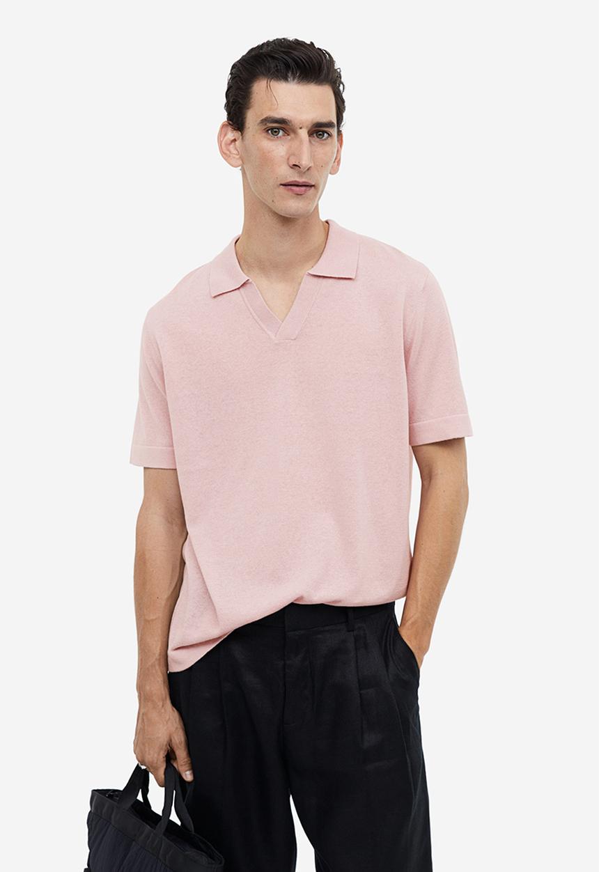 H&M - Regular fit linen-blend polo shirt - pink
