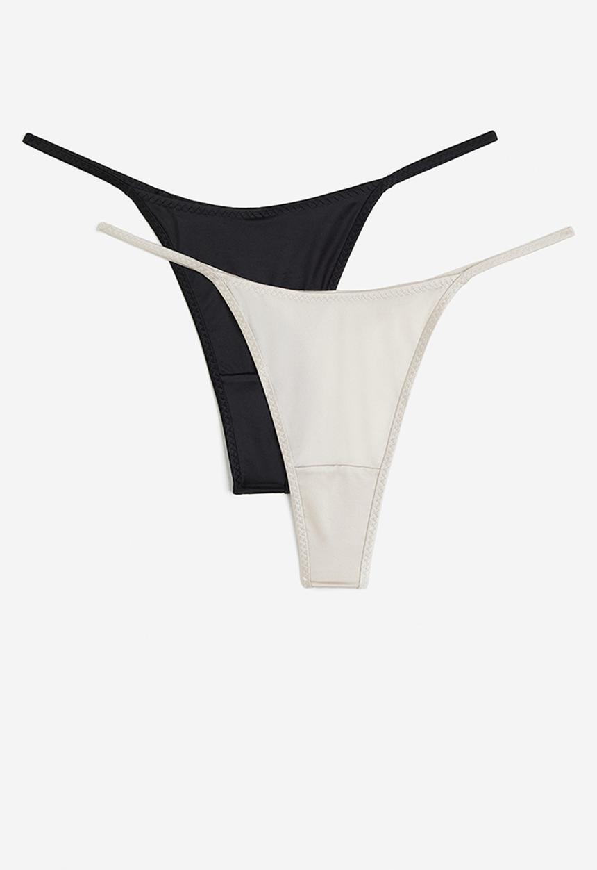 H&M - 2-Pack satin thong briefs - black & white