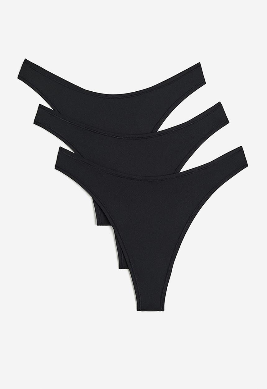 H&M - 3-pack microfibre thong briefs - black