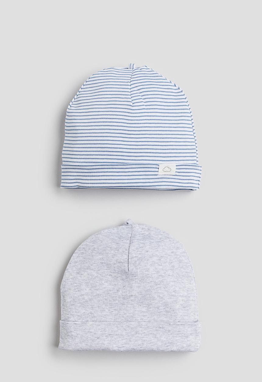 H&M - 2-pack cotton hats - light blue striped