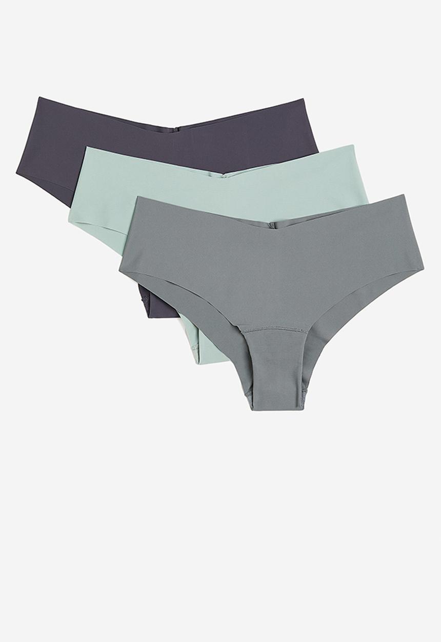 H&M - 3-Pack invisible hipster briefs - green & grey