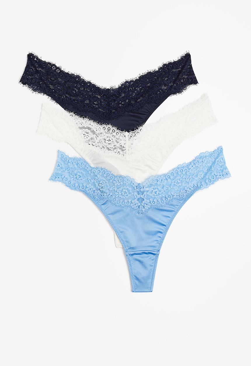 H&M - 3-pack thong briefs - white & blue