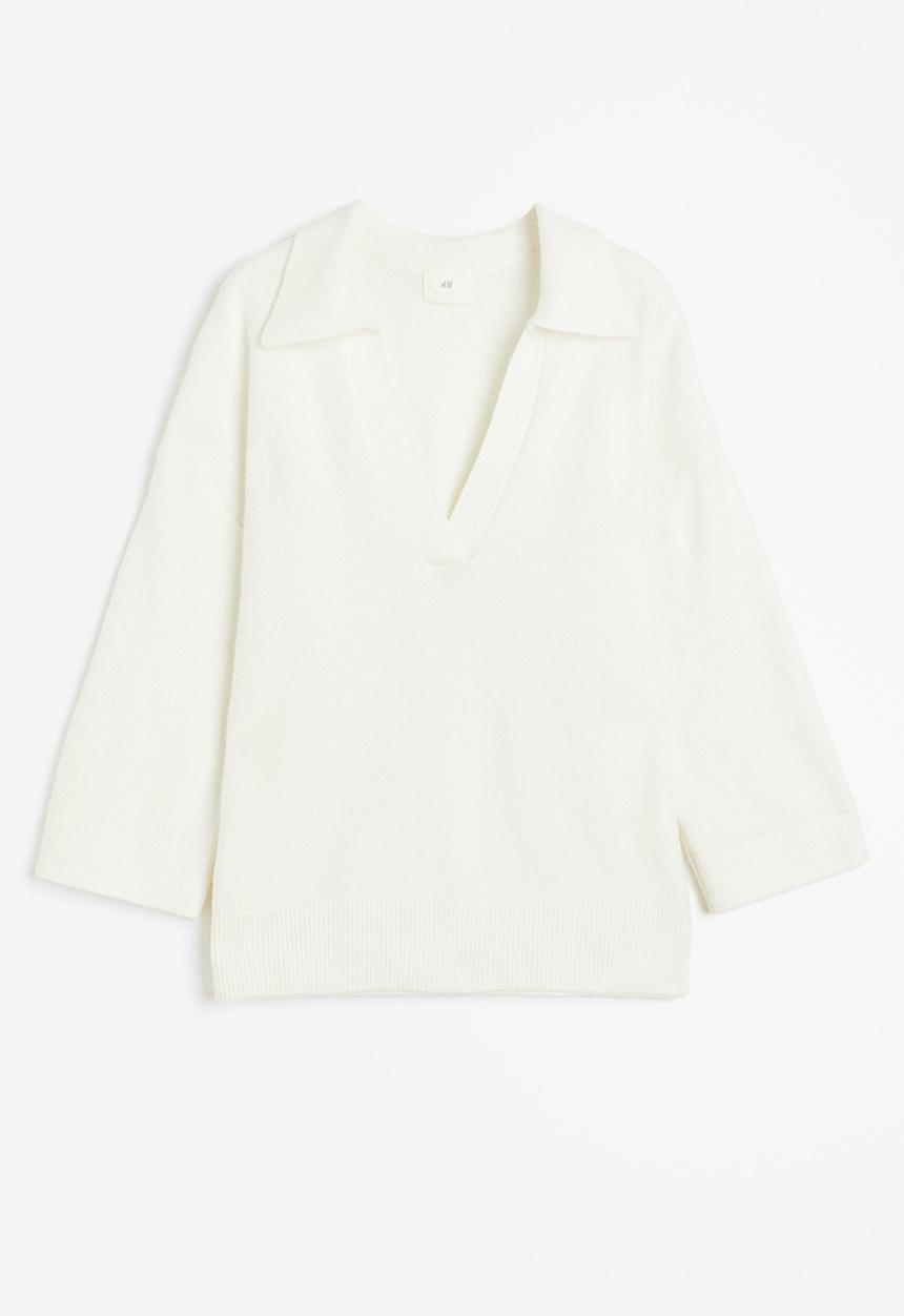 H&M - Fine-knit collared jumper - white