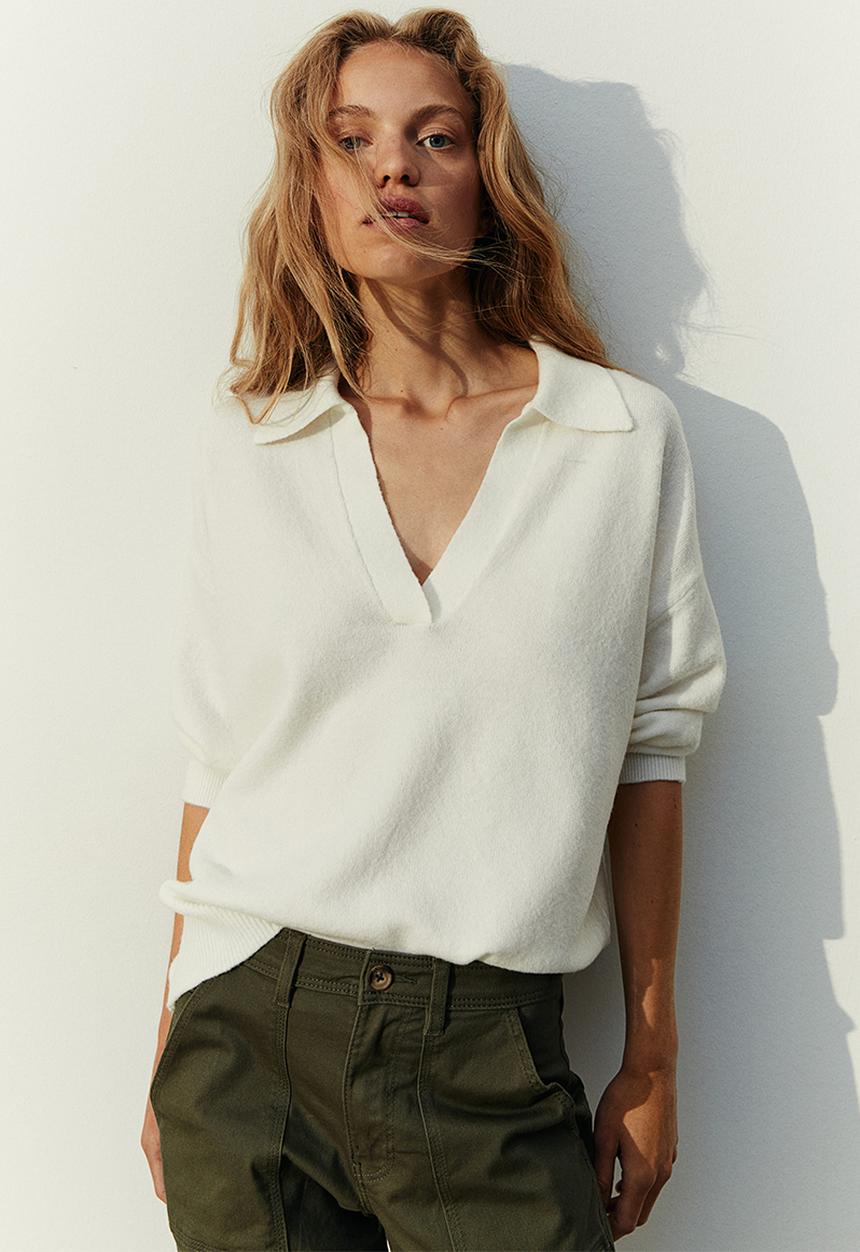 H&M - Fine-knit collared jumper - white