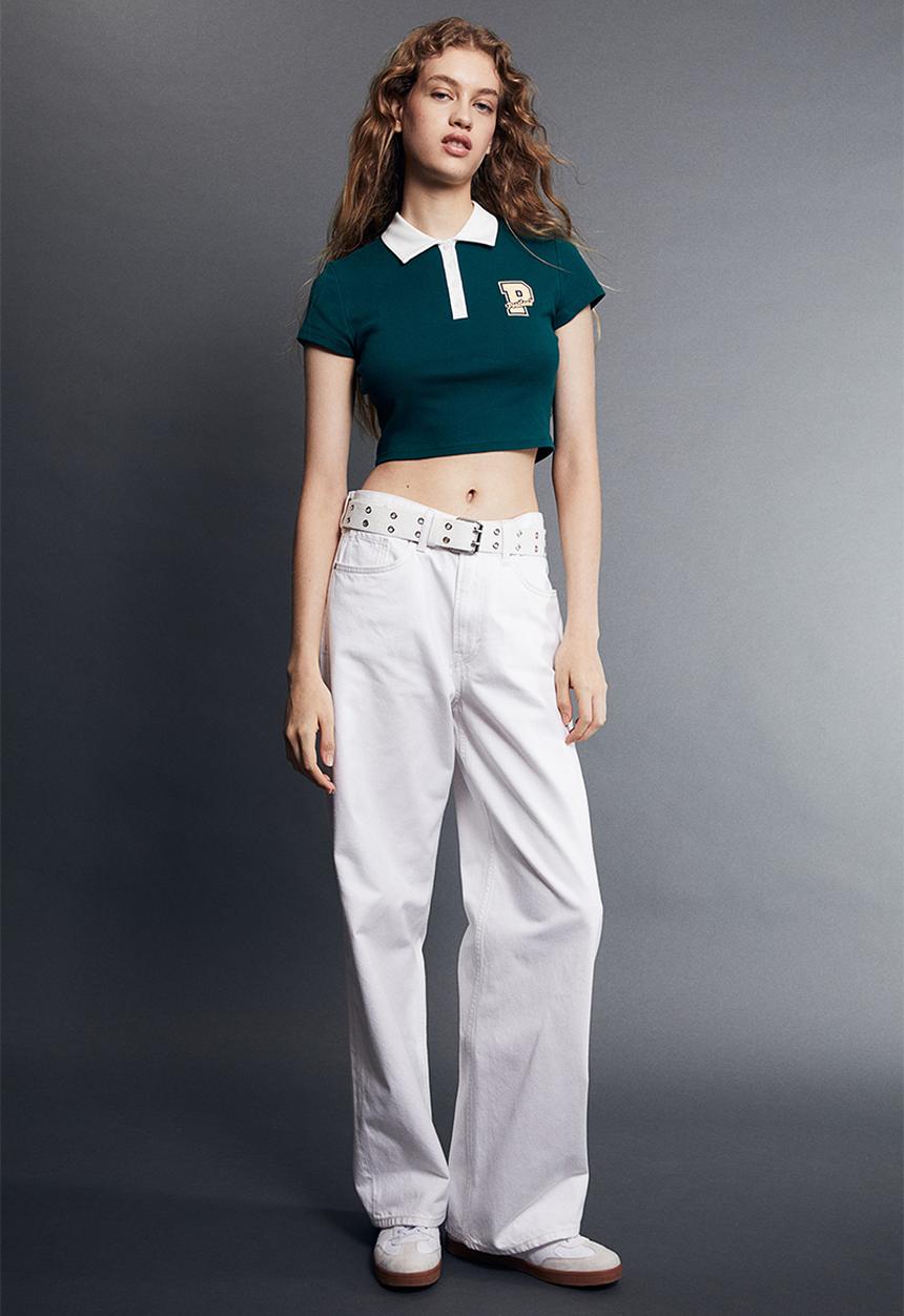 H&M - Cropped polo shirt - green