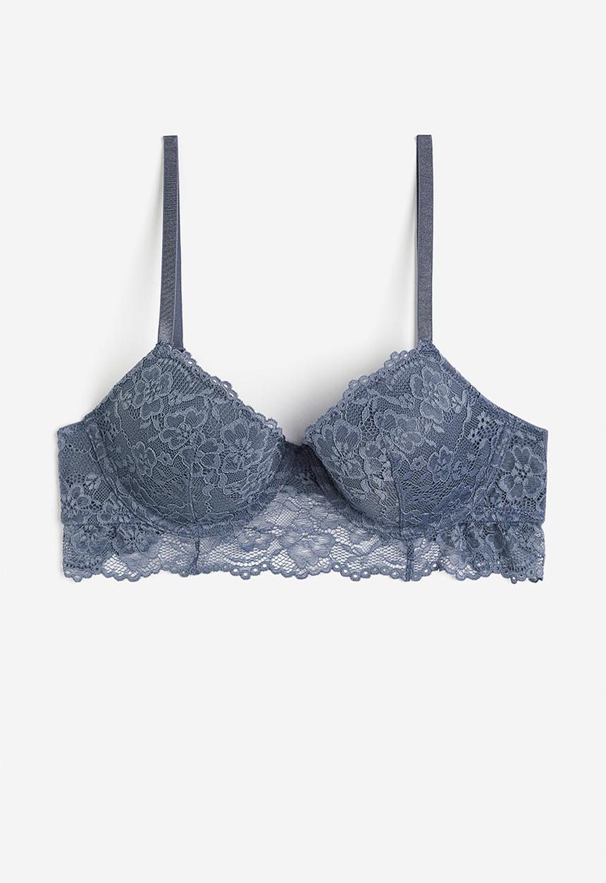 H&M - Padded underwired lace bra - blue