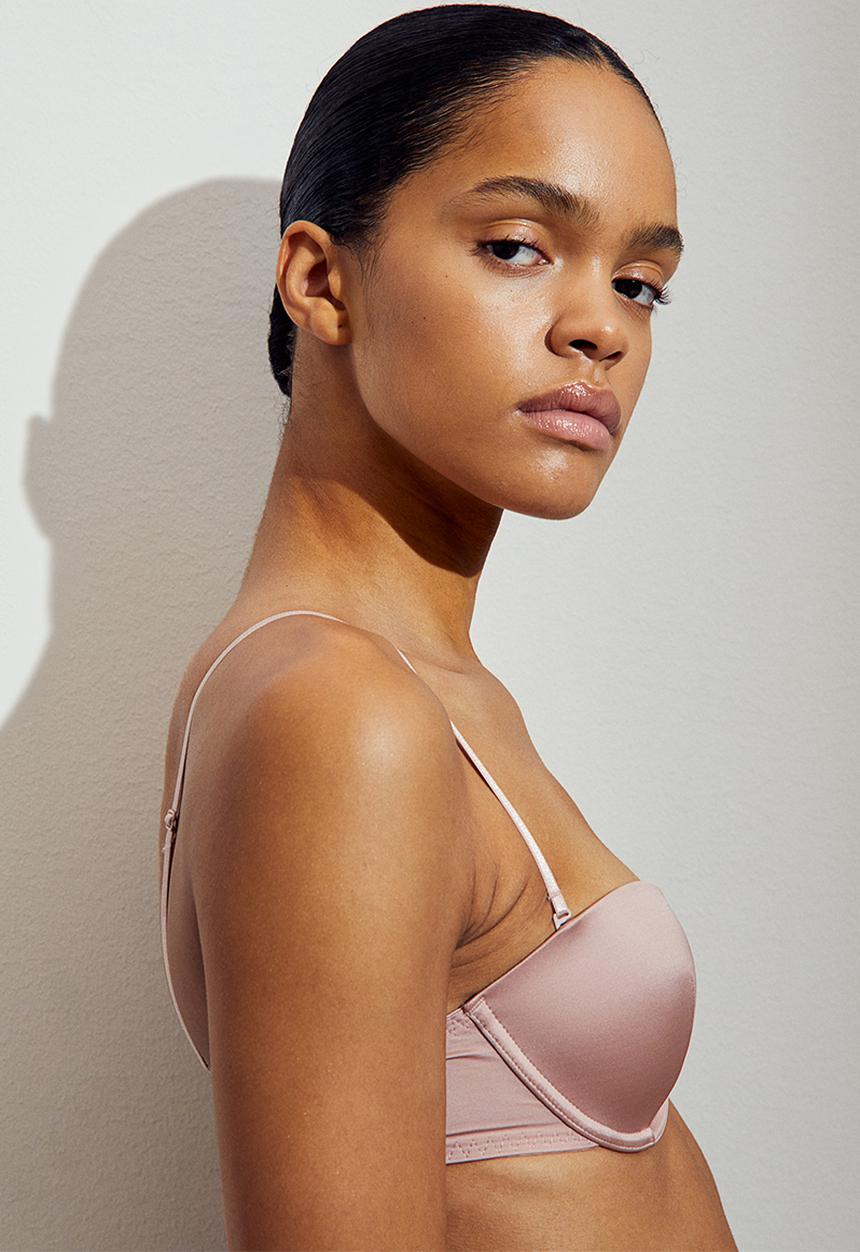 H&M - Satin padded balconette bra - light pink 