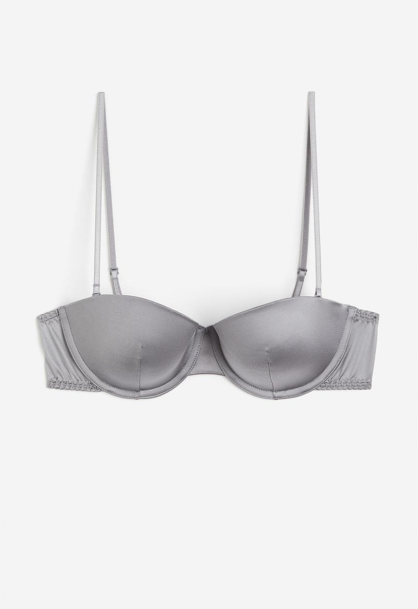 H&M - Satin padded balconette bra - grey