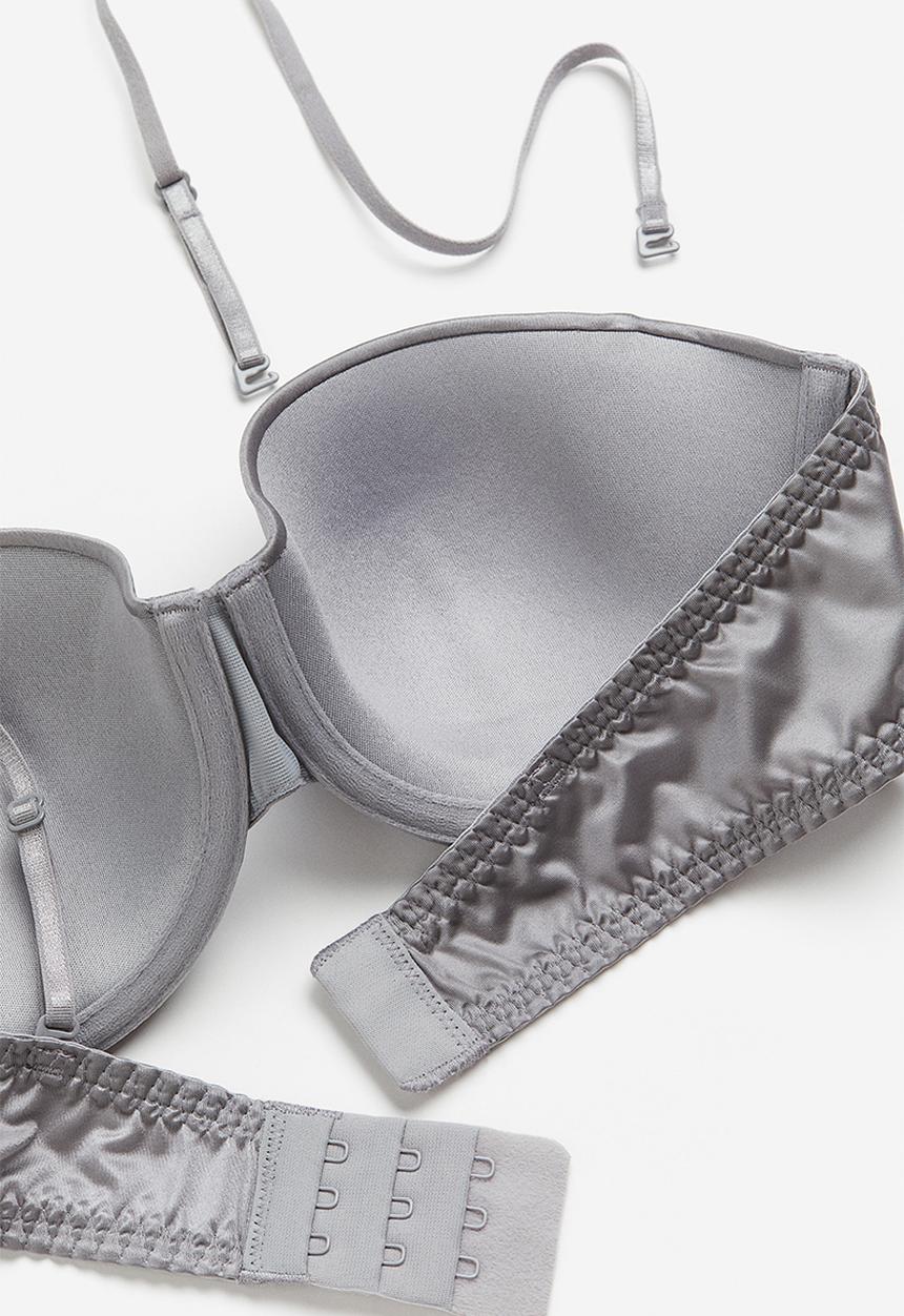 H&M - Satin padded balconette bra - grey